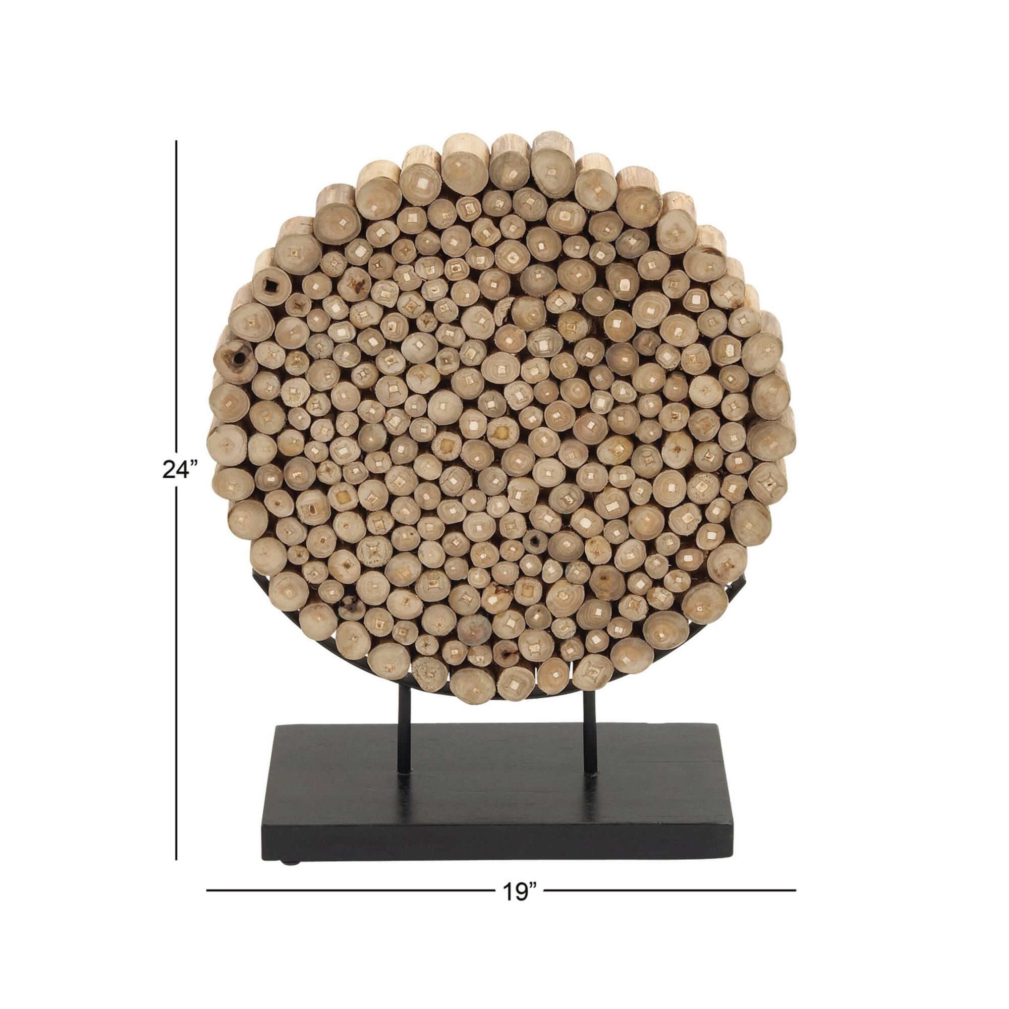24" Natural Brown Teak Wood Abstract Sculpture